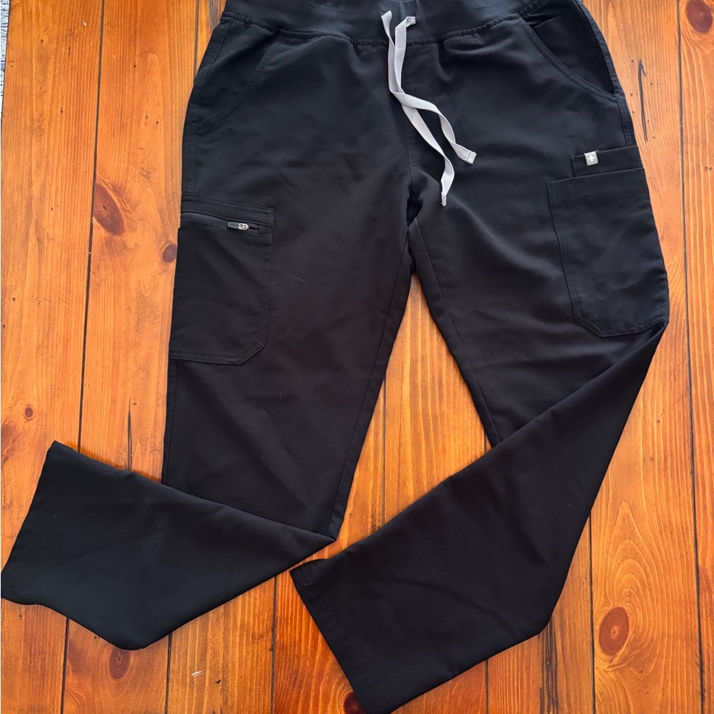 Figs Black Cargo Pants with Tapered Cuffs and Drawstring Waist